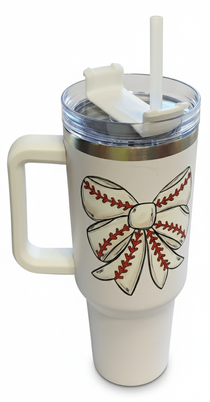 White Baseball Ribbon Tumbler