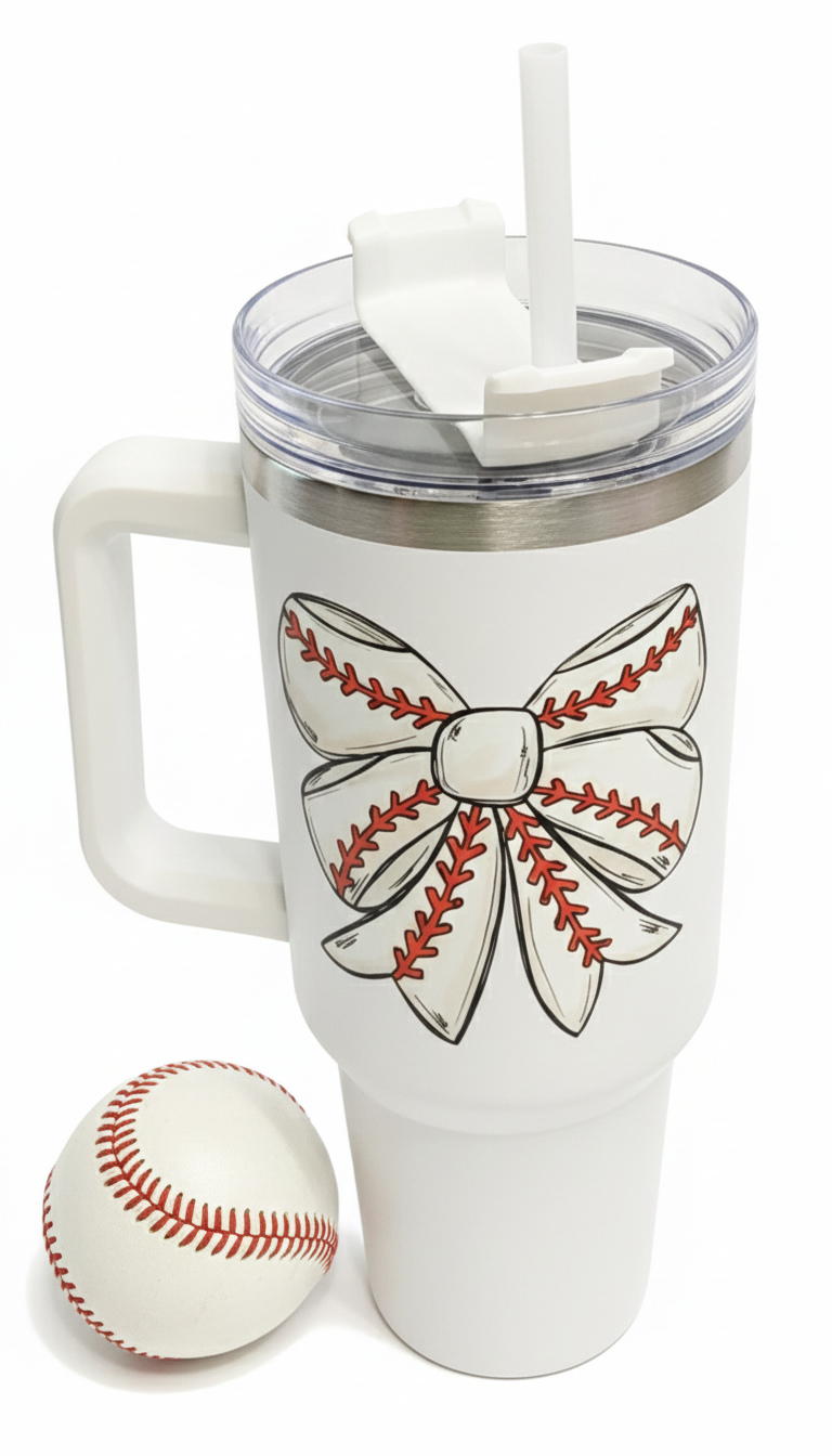White Baseball Ribbon Tumbler