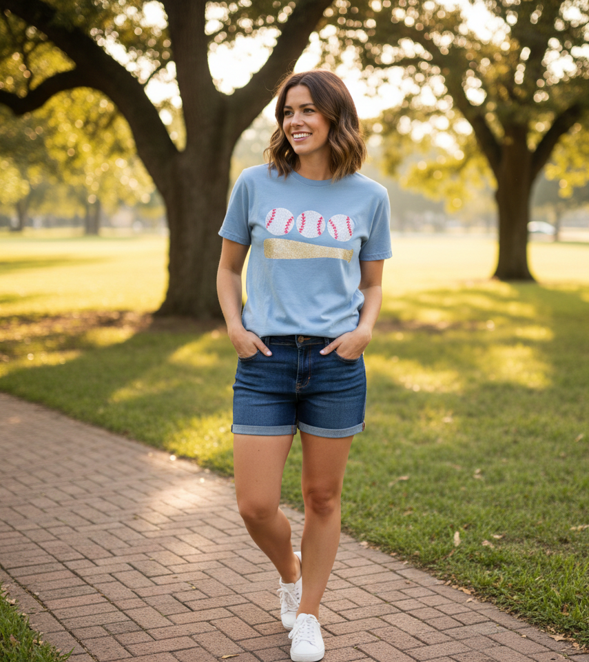 Sequin Baseballs and Bat T-Shirt