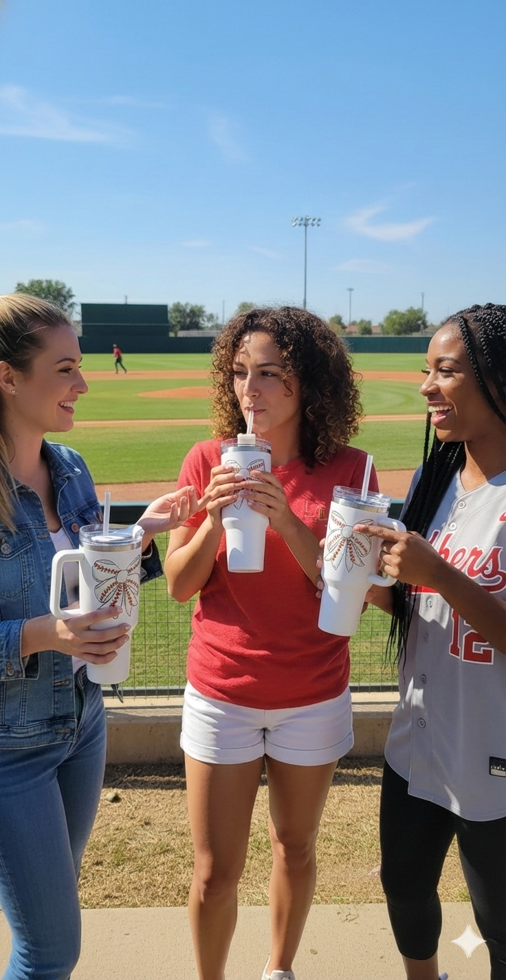 White Baseball Ribbon Tumbler
