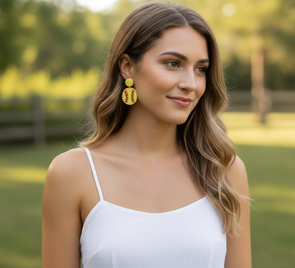 Earings - Yellow Baseball